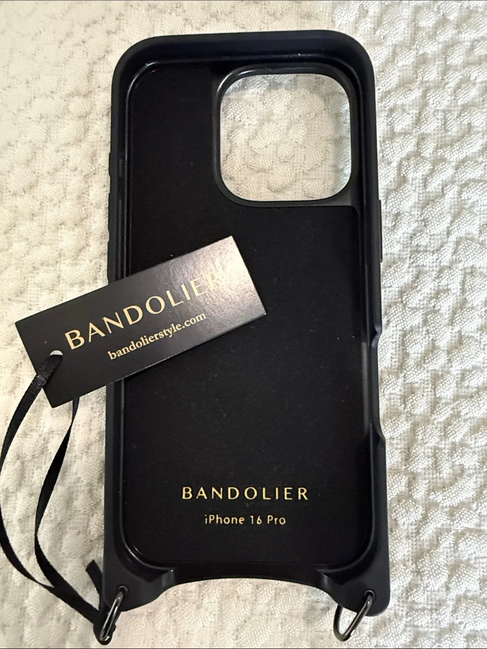 Bandolier Black Pebbled Leather Crossbody Phone Case with Strap
